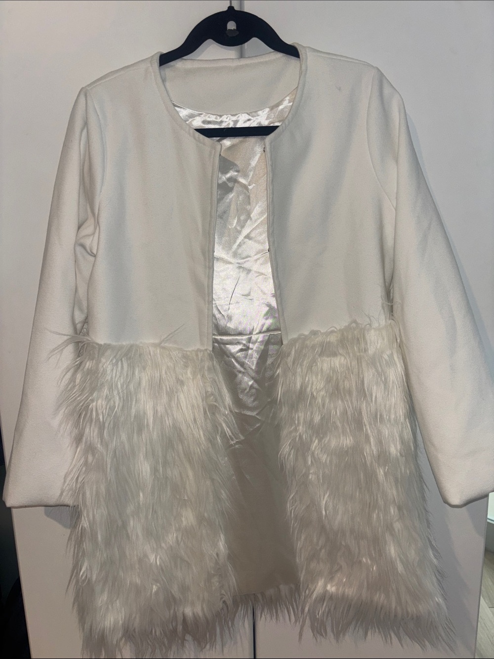Chicwish Cream Faux-Fur Trim Open Front Trench Coat